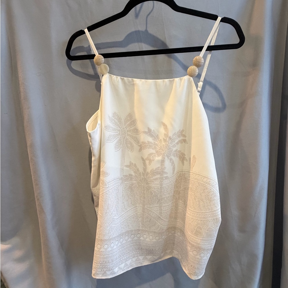 Lez A Lez Chic Cream Embroidered Women's Camisole Size M with Beads